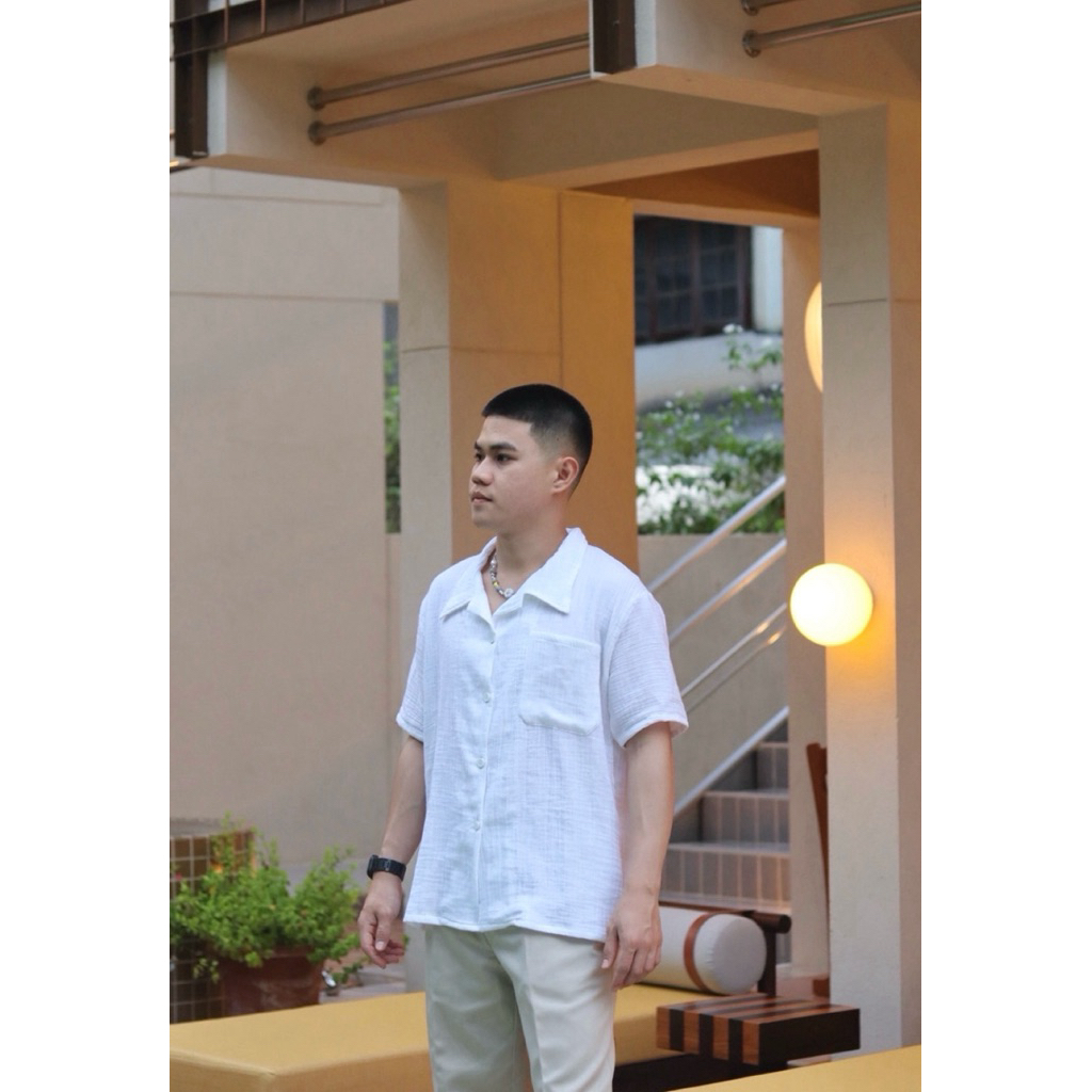 Lucus  เสื้อเชิ้ตคอปกผ้าสาลู 2 ชั้นและผ้าลินินผสมฝ้าฝ้าย เสื้อผู้ชาย ราคา ถูกที่สุด ดีลบีเคเค แกลเลอรีภาพที่ 6