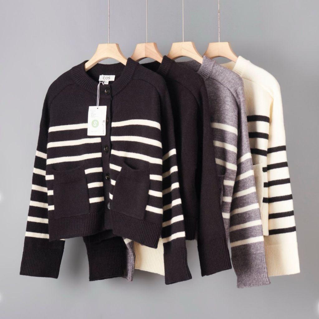 เสื้อคลุมไหมพรม C-O-S CREW-NECK CARDIGAN อย่างดี มี3 สี ขาว เทา ดำ 