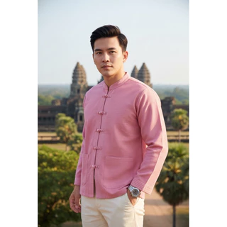 เสื้อพื้นเมืองผู้ชายคอจีนแต่งลายเดินเส้น รุ่นนครา