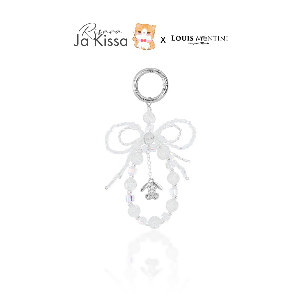 Louis Montini (Keychain) พวงกุญแจห้อยกระเป๋า ลูกปัดคริสตัลใส พร้อมโบว์และจี้กระต่าย KCPB007