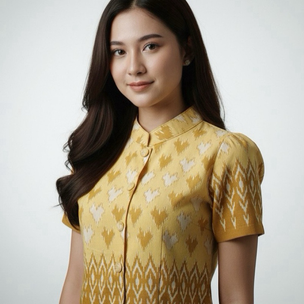 เสื้อผ้าฝ้ายคอจีน พิมพ์ลายรูปหัวใจ เสื้อพื้นเมืองสวยๆ