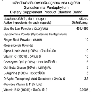 สมุนไพรปํญจขันธ์ เจียวกู่หลาน Jiaogulan ตรา บลูเบิร์ด ขนาด 600 มิลลิกรัม 60 แคปซูล