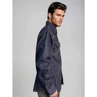 Captain Jeans เสื้อเชิ้ตยีนส์แขนยาว กระดุมเป๊ก ทรงพอดีตัว 2 สี ขนาด S-2XL