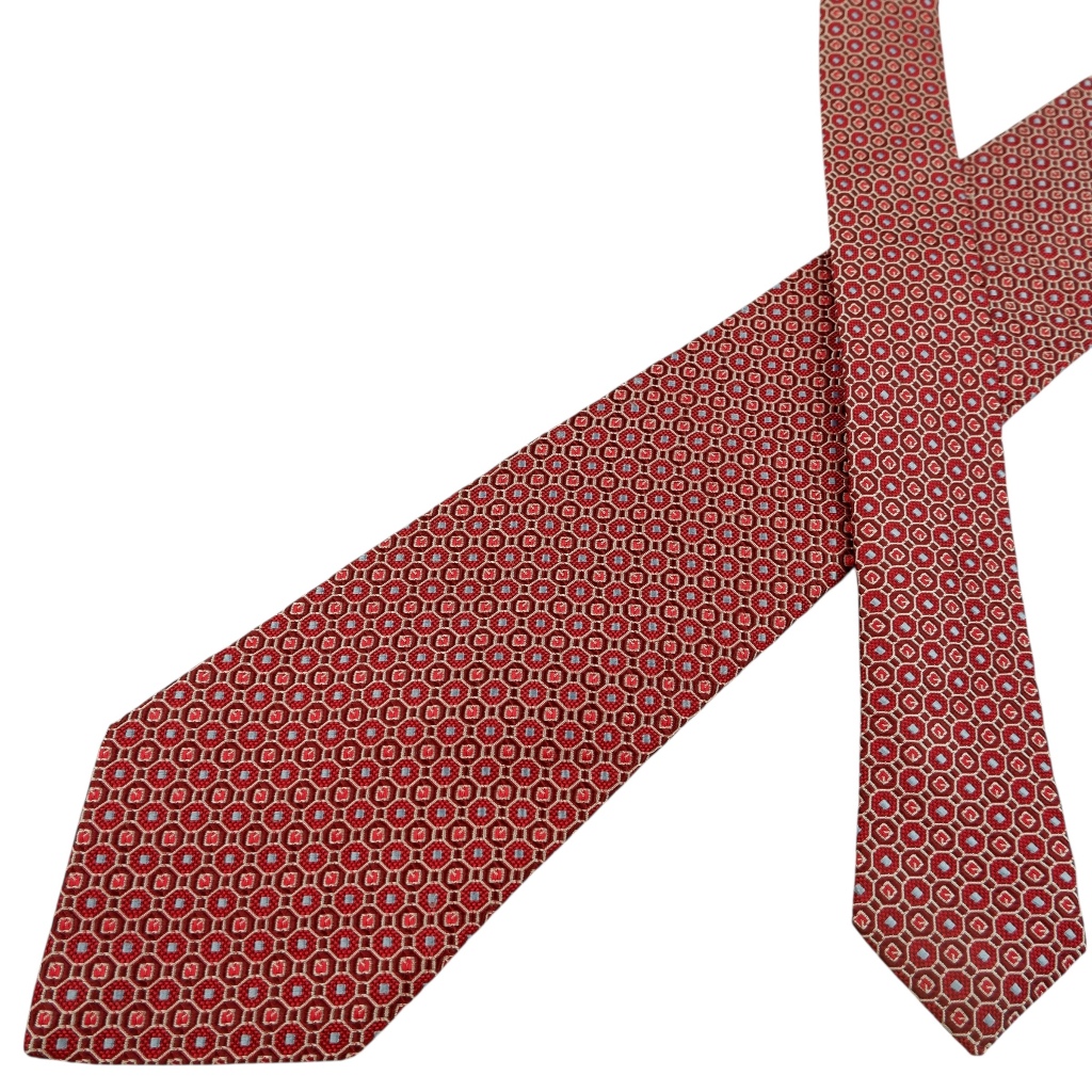 เนคไท Ermenegildo Zegna Silk Red Geometric Italy เนคไทแบรนด์เนม ของแท้