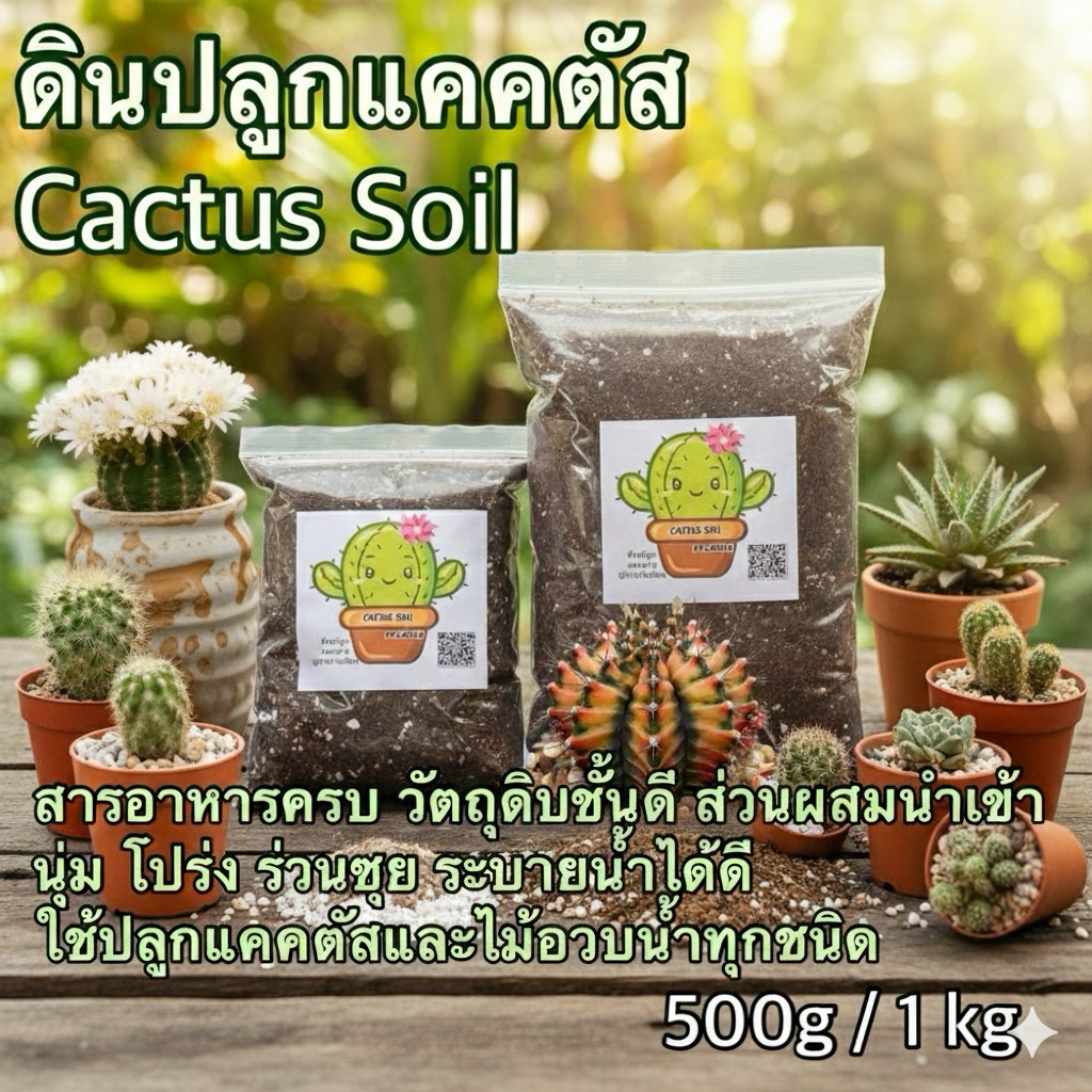 ดินปลูกแคคตัส กระบองเพชร ไม้อวบน้ำ Cactus Soil Mix สูตรพรีเมี่ยม