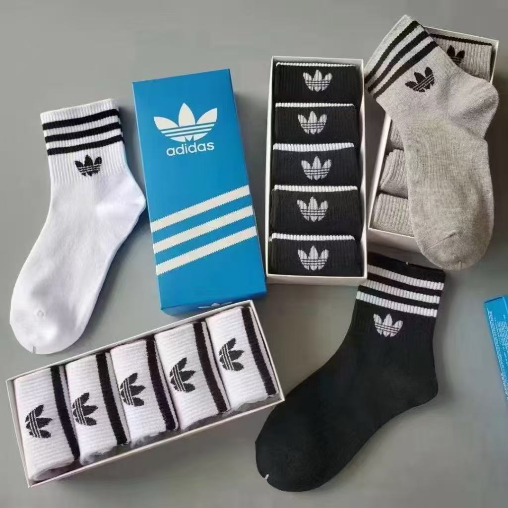 (5คู่1กล่อง)ถุงเท้ากีฬา ยาวครึ่งแข้ง ถุงเท้าผู้ชาย/หญิง ระบายอากาศได้ดี ลดกลิ่บอับ ซับเหงื่อดี ผ้าหนานิ่มไม่บาง ใส่สบาย