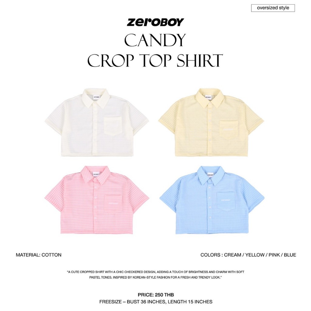 ZEROBOY / Candy Crop Top Shirt " เสื้อเชิ้ตครอปสุดคิ้วท์ลายตาราง 4 สี "