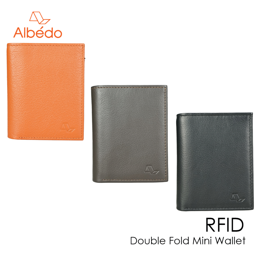 [Albedo] DOUBLE FOLD MINI WALLET RFID กระเป๋าสตางค์ + กล่องใส่บัตร หนังแท้ ป้องกันข้อมูล - ABAC10174