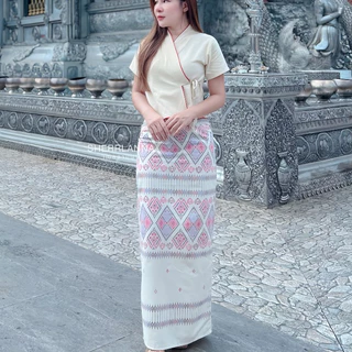 กระโปรงยาว-ผ้าถุง งานผ้าฝ้าย ผ้าไทย ดีเทลผ่าหลัง