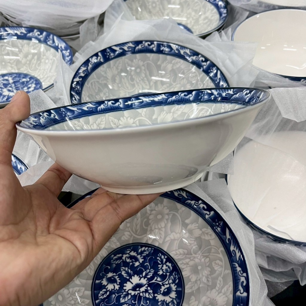 จานชามเซรามิก ลายคราม ลายไทย จาน 8 นิ้ว ชาม 7 นิ้ว จานข้าว ชามแกง ราคาถูก เข้าไมโครเวฟได้ - รูปที่ 4