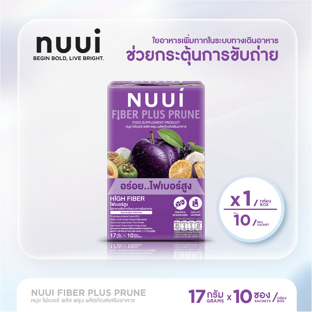ใหม่ !! NUUI FIBER PLUS PRUNE หนุย ไฟเบอร์ พลัส พรุน (1 กล่อง รวม 10ซอง)