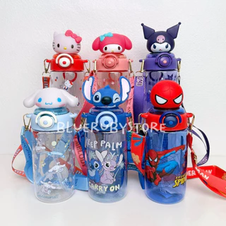 พร้อมส่ง💕 กระติกน้ำ หัวการ์ตูน 3D มีหลอด มีสายคล้อง 650ml.