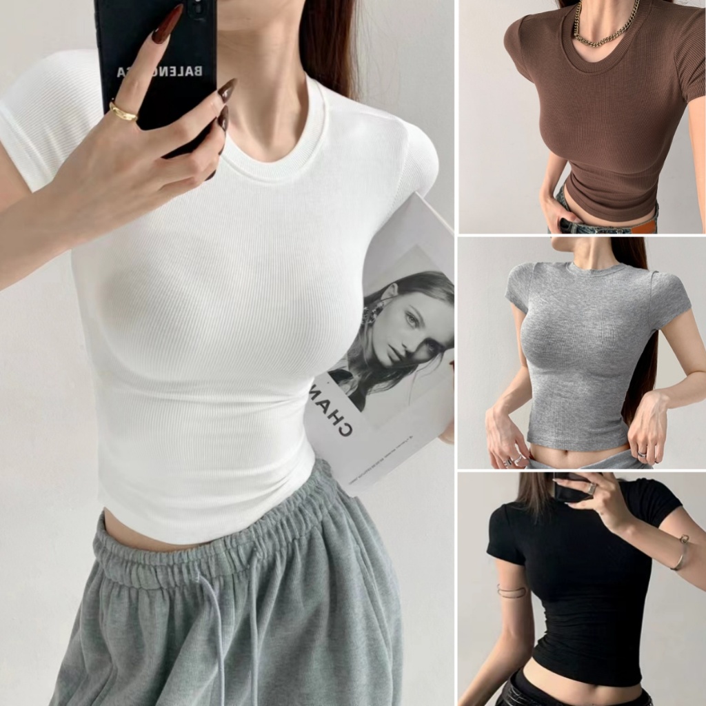 Beryl🌻เสื้อยืดคอกลมแขนสั้นผู้หญิง เซ็กซี่แน่น เสื้อยืดทรงเข้ารูป