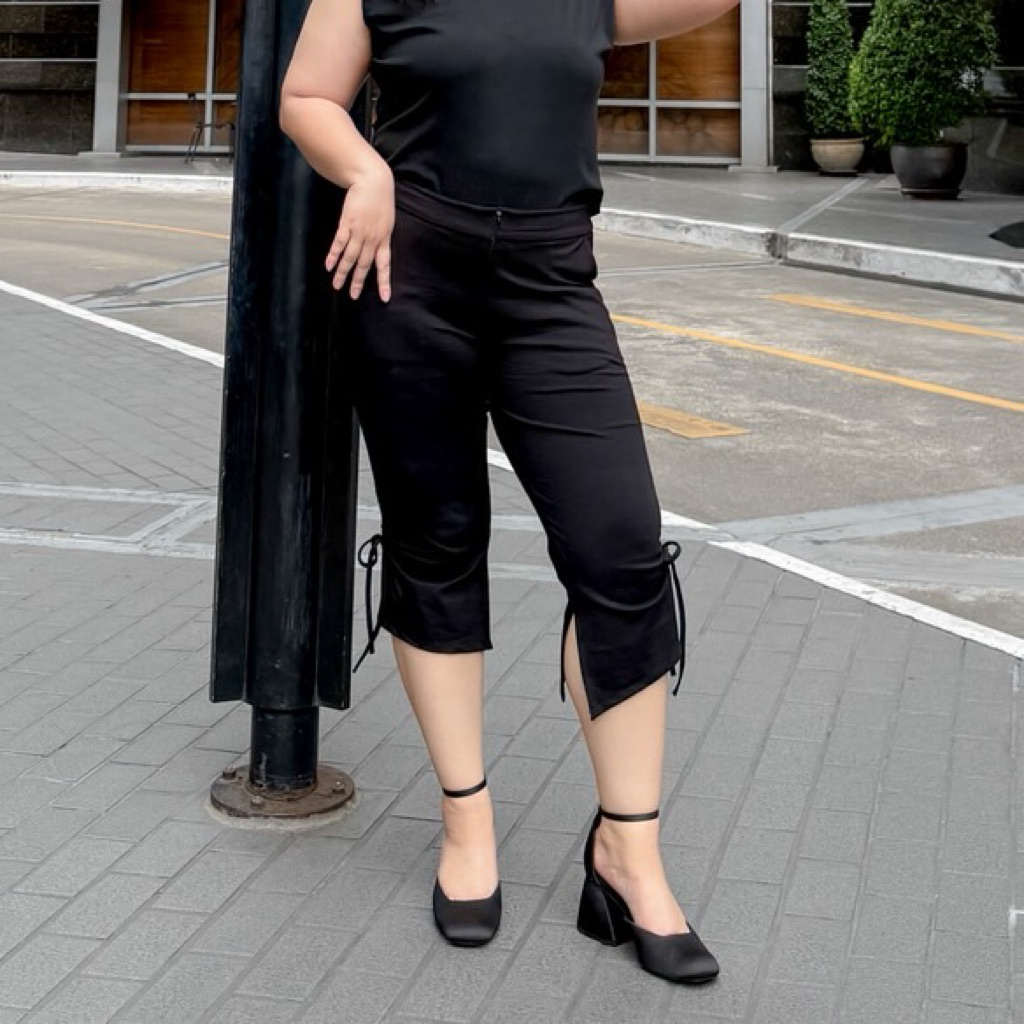 Lady M | Tie Hem Cropped pants plussize กางเกงขา 7 ส่วนสีดำ สาวอวบ พลัสไซส์ถูกใจแน่นอนค่ะ ดีไซน์เท่ดุดัน ใส่ทำงาน เที่ยว - รูปที่ 7