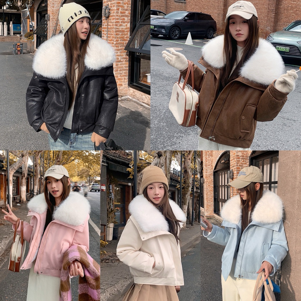 ส่งไทย /ส่งด่วน | เสื้อกันหนาวหนังกลับ แต่งคอเฟอร์ มี 5 สี เฟอร์ถอดได้นะคะ