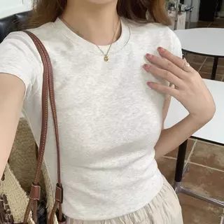MOZOC เสื้อยืดสวยๆผู้หญิง เสื้อยืดรัดรูป เสื้อยืดสีขาวผู้หญิง เสื้อยืดผญสวยๆคอกลมสไตล์อเมริกันเสื้อยืดวินเทจXH XA XB