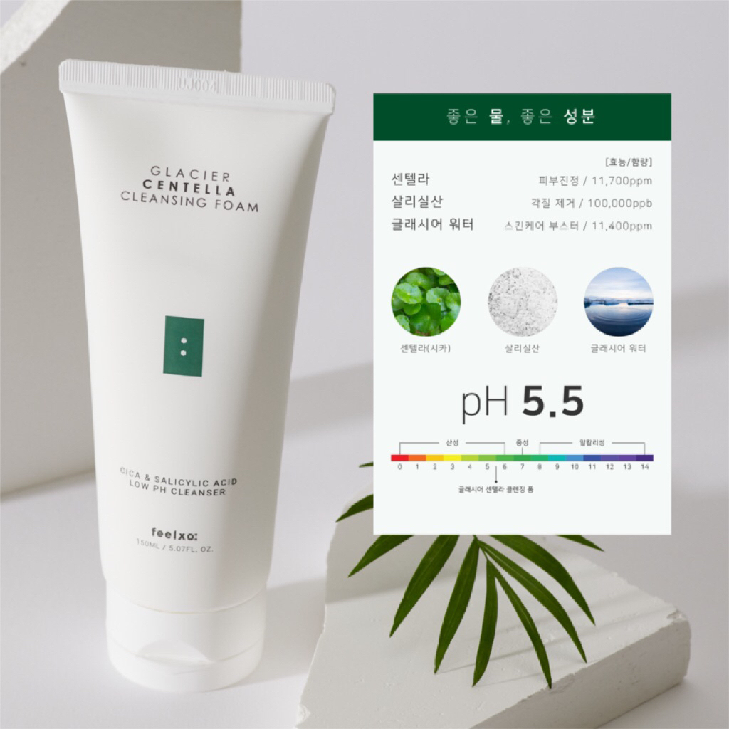 FEELXO GLACIER CENTELLA CLEANSING FOAM ฟีลโซ กลาเซียร์ เซนเทลล่า คลีนซิ่งโฟม ล้างหน้าเกาหลีแท้100%