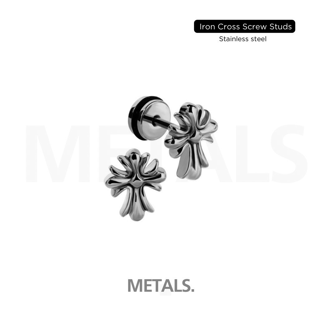 METALS ต่างหู Iron Cross Screw Studsสแตนเลส (WATERPROOF) ESC02