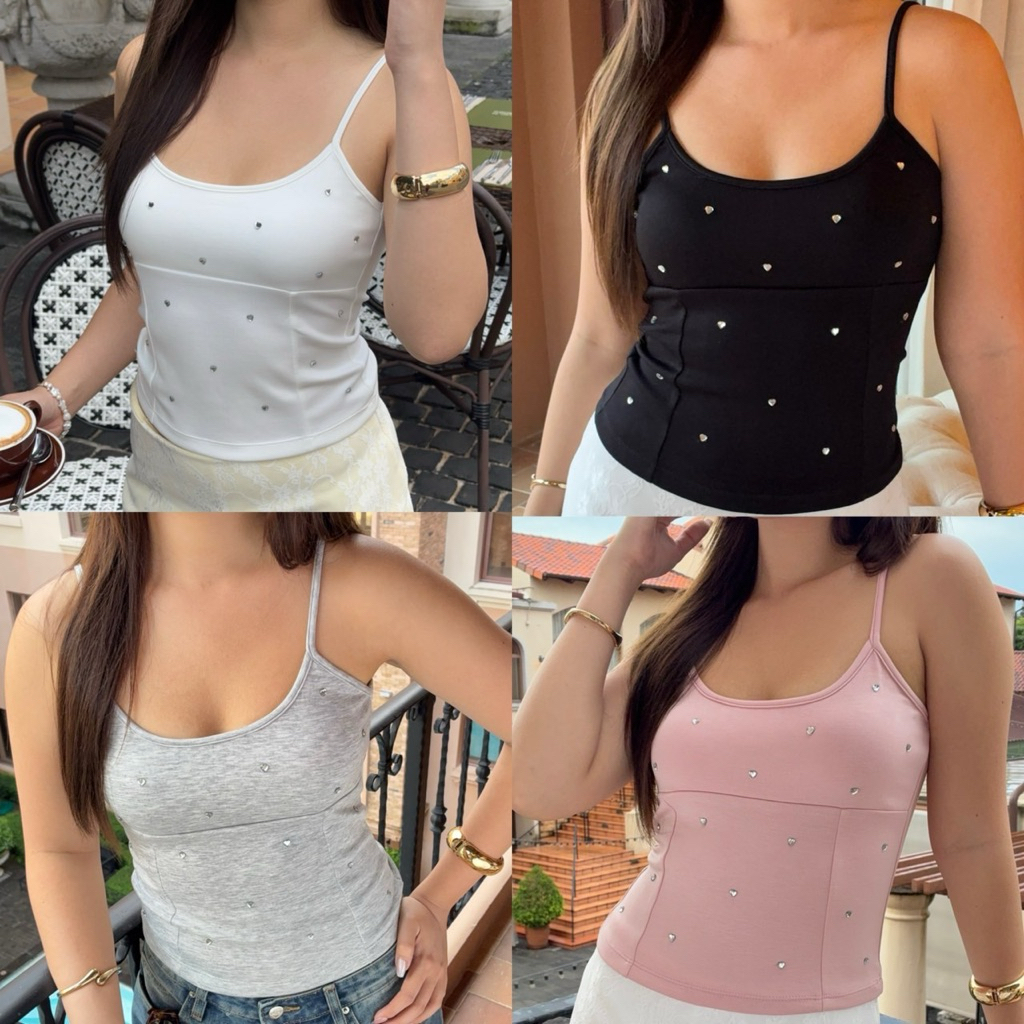crush tank top by Duex Studio (XS-XL) เสื้อกล้ามดีเทลหัวใจเพชร ทรงแบบcorsetใส่แล้วเอวสับ