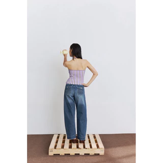 Loma Barrel Jeans [พร้อมส่ง] กางเกงขายาวทรง Barrel ปักโลโก้ที่กระเป๋าหลังฝาปิด