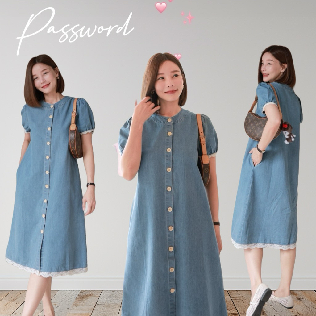 Password 6280 • เดรสยีนส์แขนพอง ผ้ายีนส์ฟอกสีสวย เนื้อผ้านุ่ม