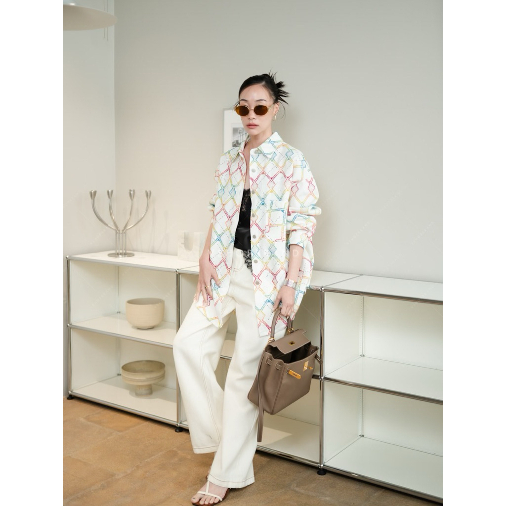 🌟 เสื้อเชิ้ตลายตารางติดเพชร 2633-2 (vs)🌟