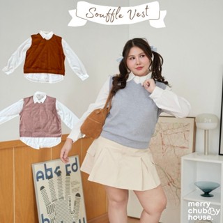 Soufflé Vest เสื้อกั๊กไหมพรมลายทวิสต์+เชิ้ตแขนพอง  (S0086) -…