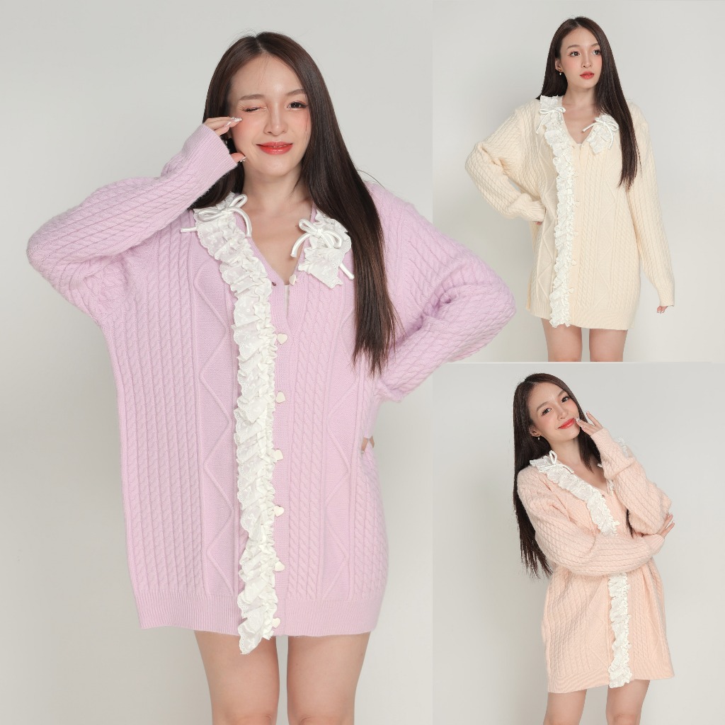 CO0450 Ribbon Lace Knit – เสื้อไหมพรม
