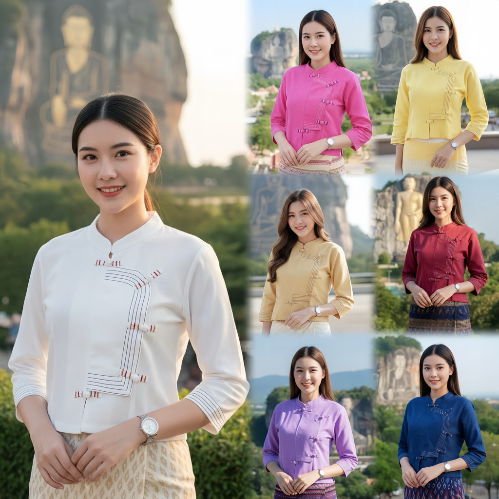 เสื้อพื้นเมืองผู้หญิงคอจีนปักเส้นป้ายกระดุมจีน