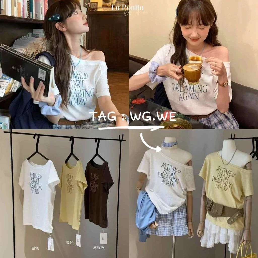 ✅️ พร้อมส่ง จาก🇹🇭✨️ TAG: WG.WE เสื้อปาดไหล่ แขนสั้น