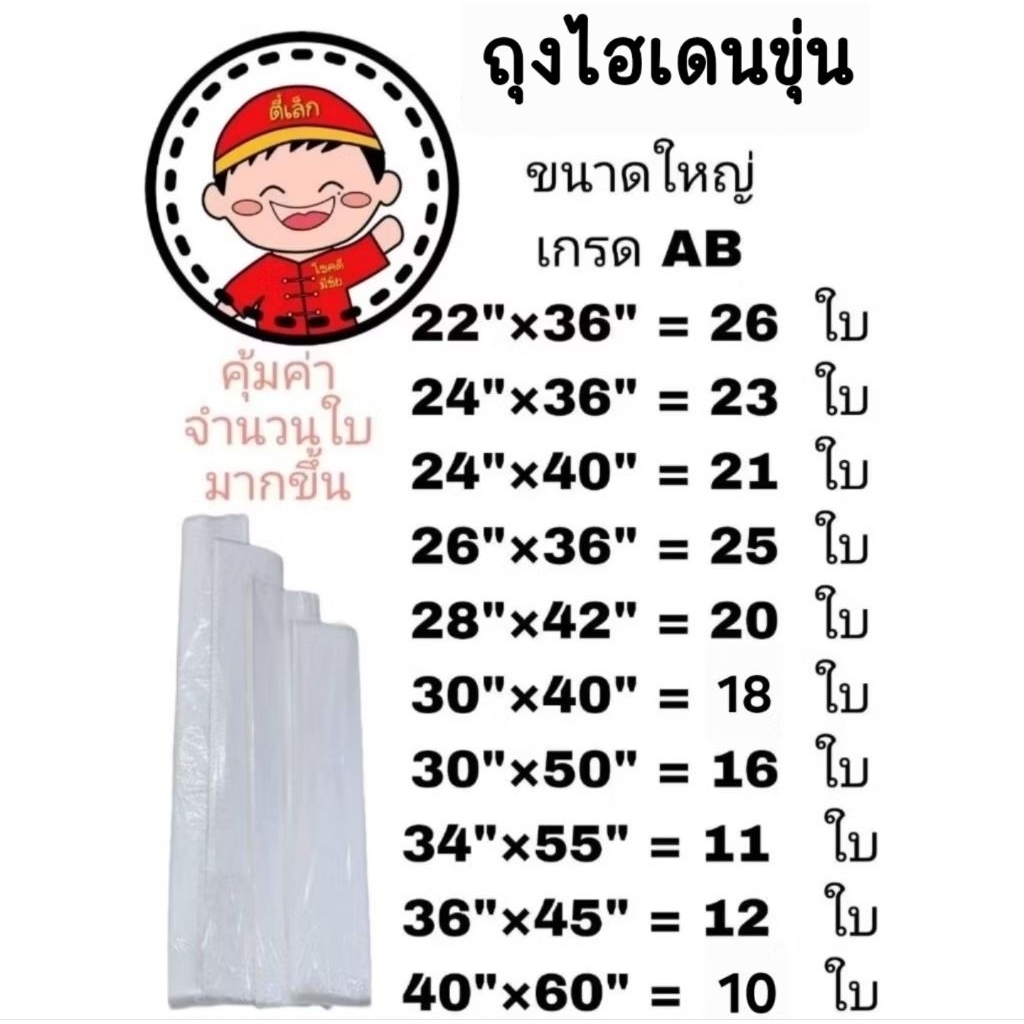 ถุงพลาสติก ไฮเดนขุ่น เกรด ABขนาดใหญ่ โรงงานผลิตเอง คุ้มค่า จำนวนใบมากขึ้น ถุงไฮเดนใบใหญ่ ถุง HD ไฮเดน ถุงขุ่น ถุงพลาสติก