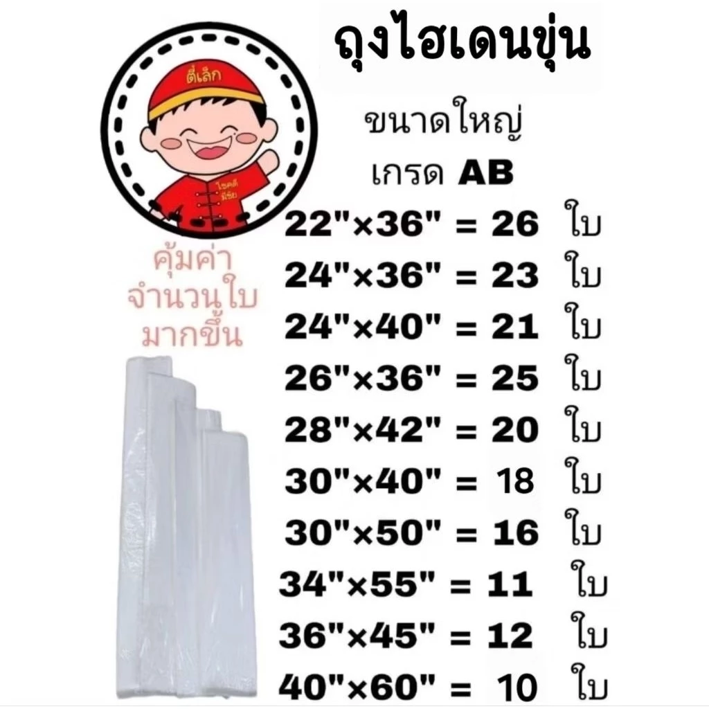 ถุงพลาสติก ไฮเดนขุ่น เกรด ABขนาดใหญ่ โรงงานผลิตเอง คุ้มค่า จำนวนใบมากขึ้น ถุงไฮเดนใบใหญ่ ถุง HD ไฮเดน ถุงขุ่น ถุงพลาสติก