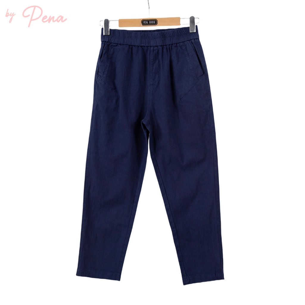 By Pena กางเกงลำลองขายาวทรง Pegged Pants สีพื้นเอวยางยืด BSPL001 - รูปที่ 4