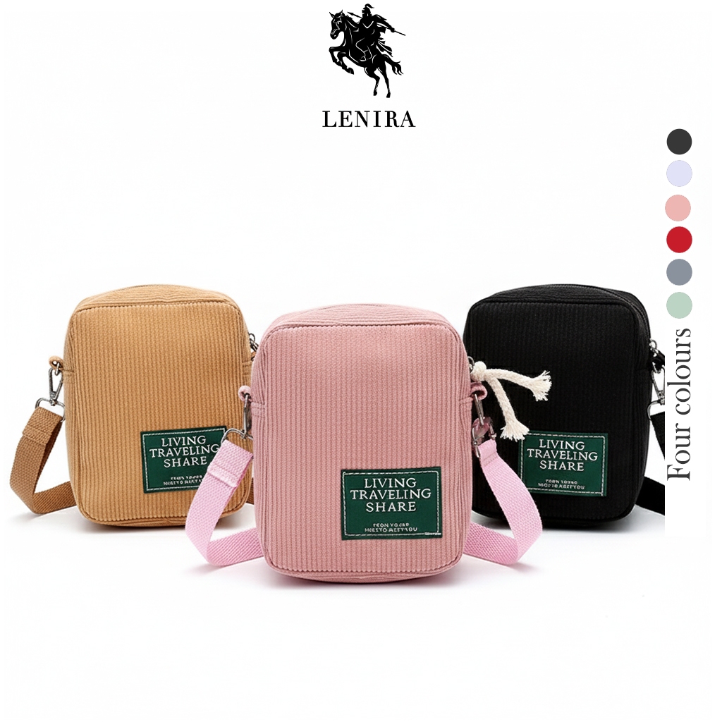 ส่งด่วน Lenira (B232) กระเป๋าผ้าสะพายข้าง ป้ายLIVING TRAVELING SHARE