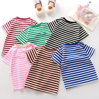 Mini Monarch เสื้อยืดเด็กสไตล์เกาหลี ลายทาง โทนสีพาสเทล สุดนุ่ม T-Shirt เด็กเล็ก น่ารัก
