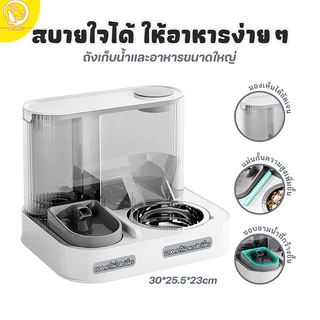 ที่ให้อาหารสัตว์เลี้ยง สเตนเลส ที่ให้น้ำสัตว์เลี้ยง ที่ให้อาหาร-น้ำอัตโนมัติ เกรดพรีเมี่ยม 2IN1