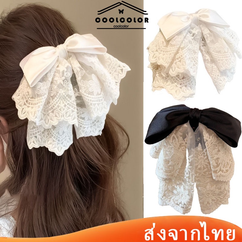 ในไทย💖กิ๊บหนีบผมลูกไม้ ประดับโบว์ ผ้าซาติน Insสไตล์ฝรั่งเศสหวาน เครื่องประดับผมแฟชั่นผู้หญิง.COD