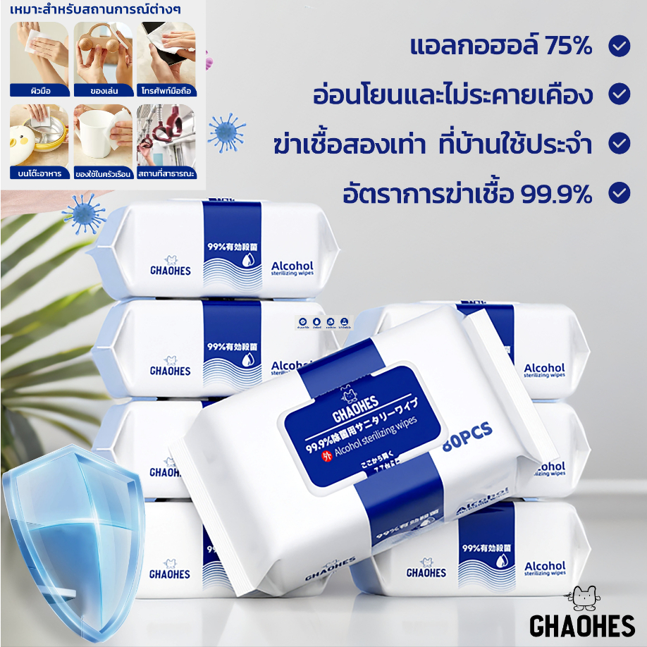 ทิชชู่เปียกแอลกอฮอล์ 75%  Alcohol Wipes ไม่มีสารเรืองแสง  ไม่มีกลิ่นหอม ปลอดภัย พกพาสะดวก ทิชชู่เปียกฆ่าเชื้อ