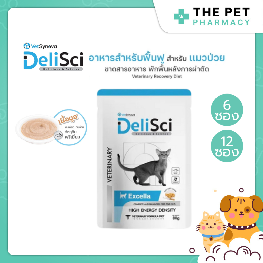 (6,12 ซอง) Delisci Excella อาหารเปียกแมว ฟื้นฟูสำหรับสัตว์ป่วยและขาดสารอาหาร