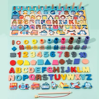 JOYTOYS 7in1กระดานไม้เสริมพัฒนาการ กิจกรรมในชุดเดียว ตกปลา นับเลข เรียนรู้ผลไม้ ของเล่นไม้ ของเล่นเสริมทักษะ