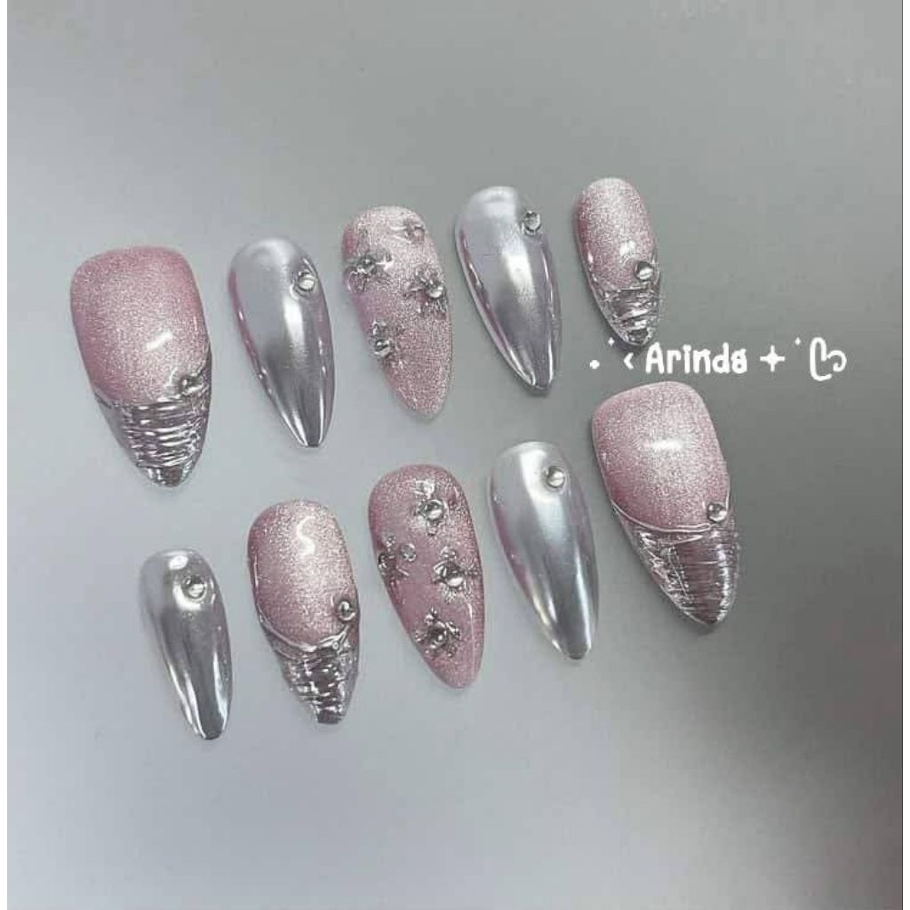 เล็บเจลสำเร็จรูป งานY2Kชมพูหวาน