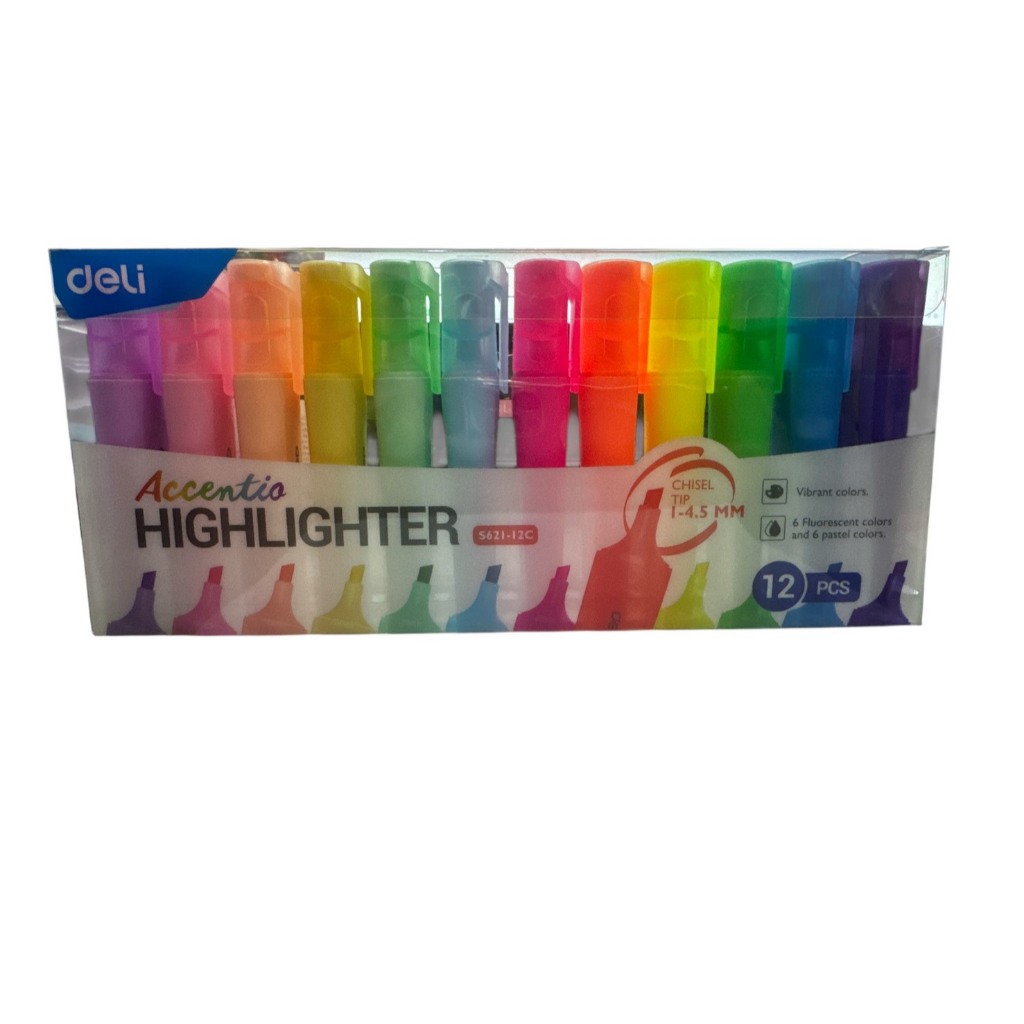 ปากกาไฮไลท์ Deli  12สี Highlighter S621 หัวตัด 1-5mm ปากกาเน้นข้อความ เครื่องเขียน ไฮไลท์