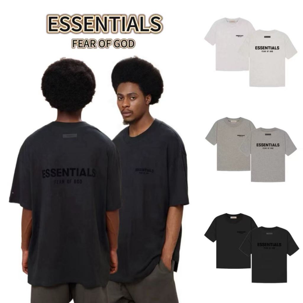 ส่วนลด 50% Fear of God Essentials SS22 T-Shirt  Logo กำมะหยี่ เสื้อคู่รัก