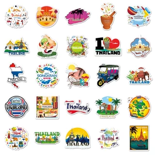 สติ๊กเกอร์ประเทศไทย 50 ชิ้น ลายกรุงเทพ ภูเก็ต สงกรานต์ วิวทิวทัศน์ กันน้ำ ไม่ซ้ำ ตกแต่งแล็ปท็อป โทรศัพท์ รถ มอเตอร์ไซค์