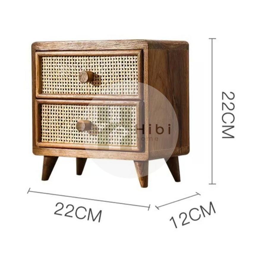 ตู้ลิ้นชักหวายเทียม 2 ชั้น ตู้ลิ้นชักไม้ 2 ชั้นสไตล์ญี่ปุ่น ดีไซน์มินิมอลผสมผสานงานหวายสาน เพิ่มความอบอุ่น - รูปที่ 3