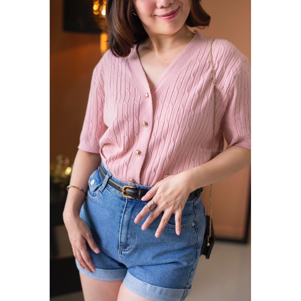 ms.cloudycotton - Yuki Top เสื้อไหมพรม แขนสั้น กระดุมหน้า ผ้านุ่ม