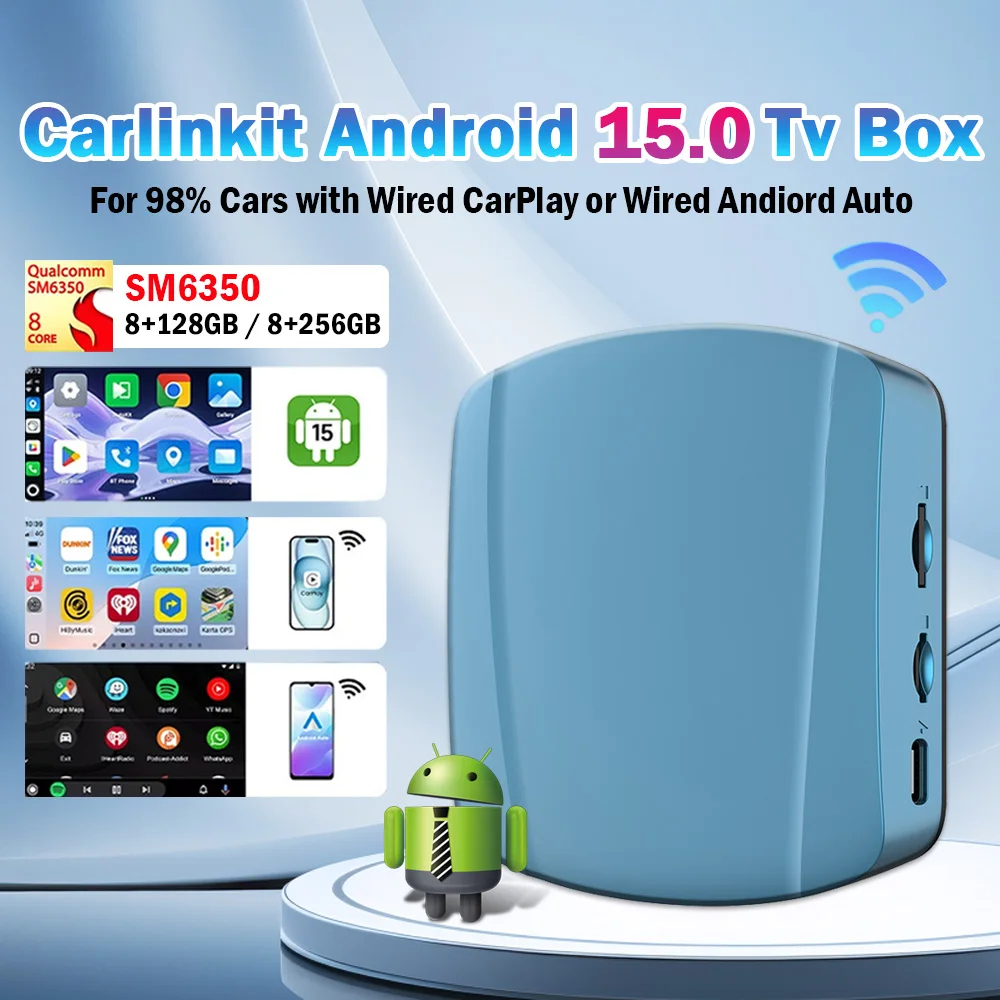 CarlinKit 2025 ใหม่ Qualcomm SM6350 Android 15 Ultra 8GB+256GB CarPlay Ai Box Wireless CarPlay Andro