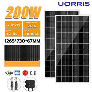 UORRIS รับประกัน 10 ปี แผงพลังงานแสงอาทิตย ์ 200 วัตต ์ Original Monocrystalline Half Cell  Vmax 12.8V Imax 18.88A