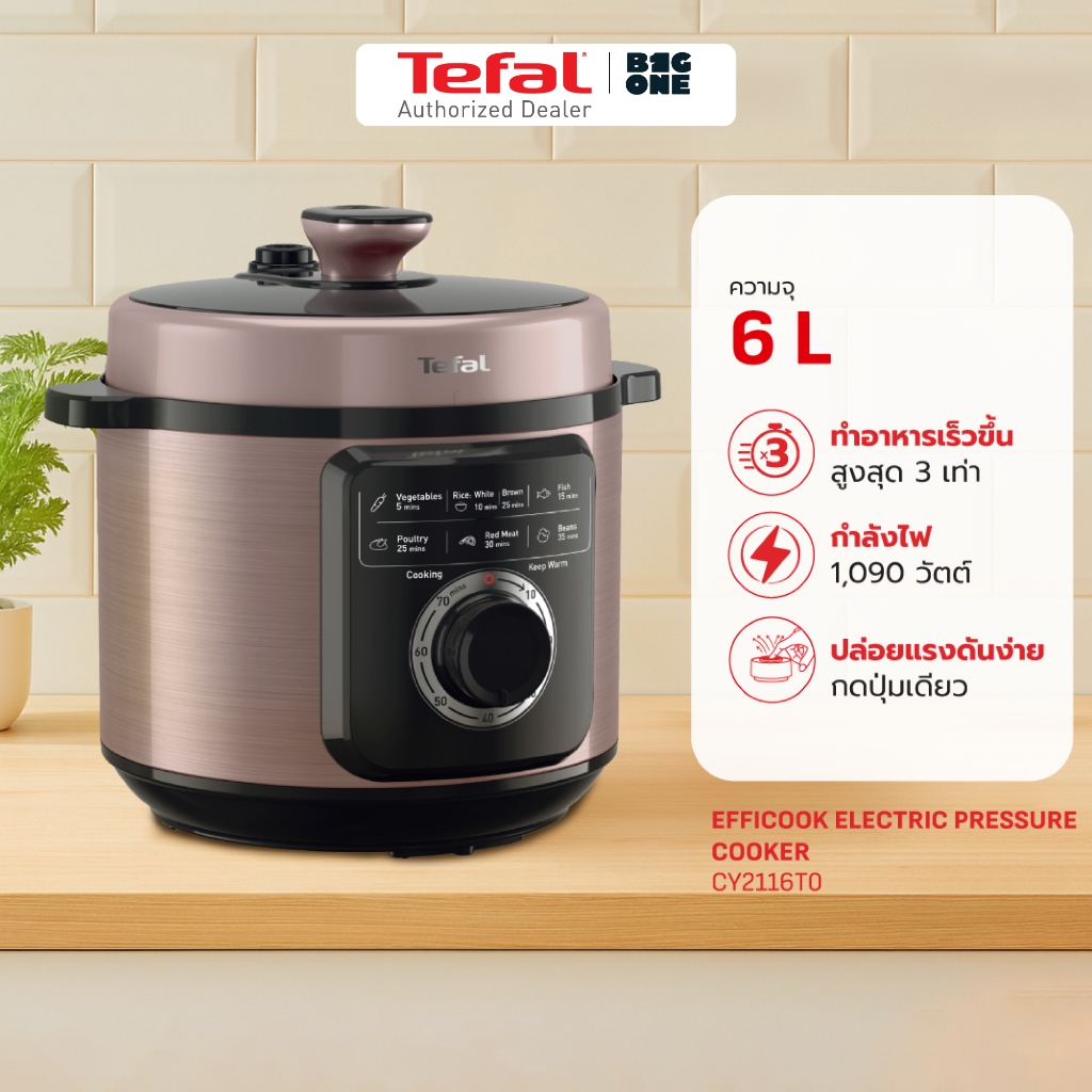 Tefal หม้ออัดแรงดันไฟฟ้า TURBO CUISINE รุ่น CY2116T0 สีม่วงเมทัลลิก 6 ลิตร CY2116 ประกัน 2 ปี
