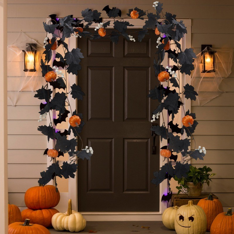 เถาวัลย์ เถาวัลย์ปลอม เถาวัลย์พลาสติก ฮาโลวีน ค้างคาว ฝักทอง ดอกไม้ Black Halloween Plastic Vine Bat Pumpkin Flower Deco
